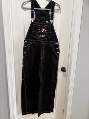 Vintage Looney Tunes Overalls size Large Tweety Sylvester Black Baggy Denim 90s